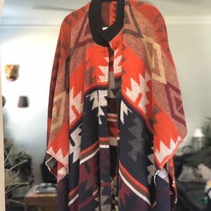 Wool Poncho with Southwestern Print